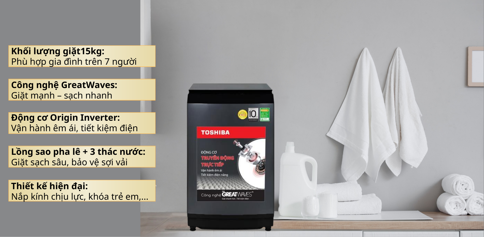 Tính năng nổi bật của máy giặt Toshiba AW-DM1600LV(SG) 15kg