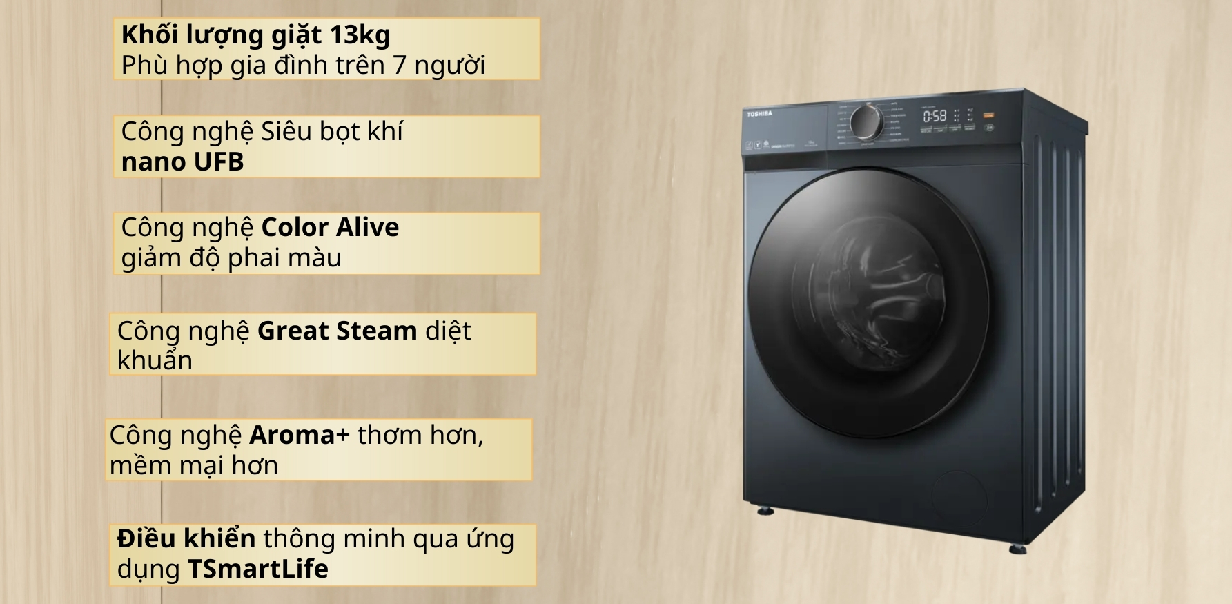 Đặc điểm nổi bật của máy giặt lồng ngang Toshiba Inverter TW-T21BU140UWV(MG) 13kg
