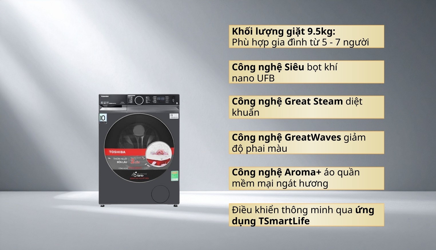 Tính năng nổi bật của máy giặt Toshiba Inverter 9.5kg TW-T23BU105UWV(MG)
